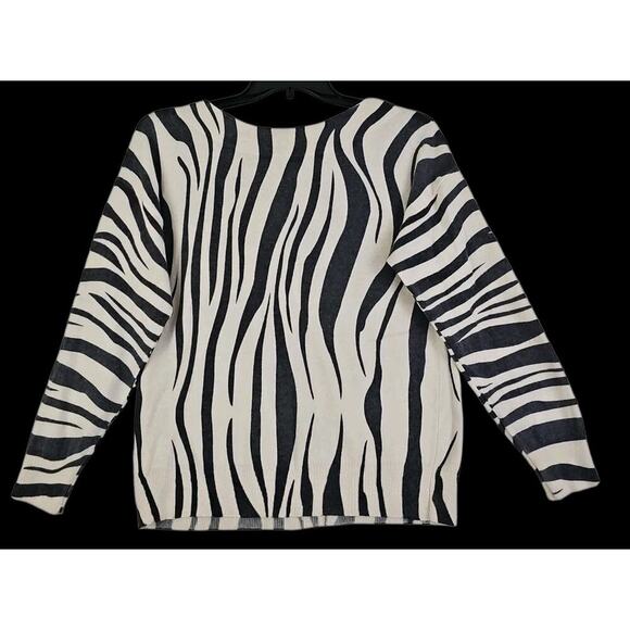 Fate~Woma Sz. M~Off-Whire/Gray Zebra Animal Print Boat Neck Sweater Angora Blend - Picture 11 of 13